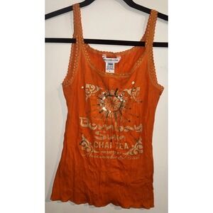Vtg Y2K Abercrombie & Fitch Bombay Sun Chai Tea Sequin Camisole Orange S/M( L)